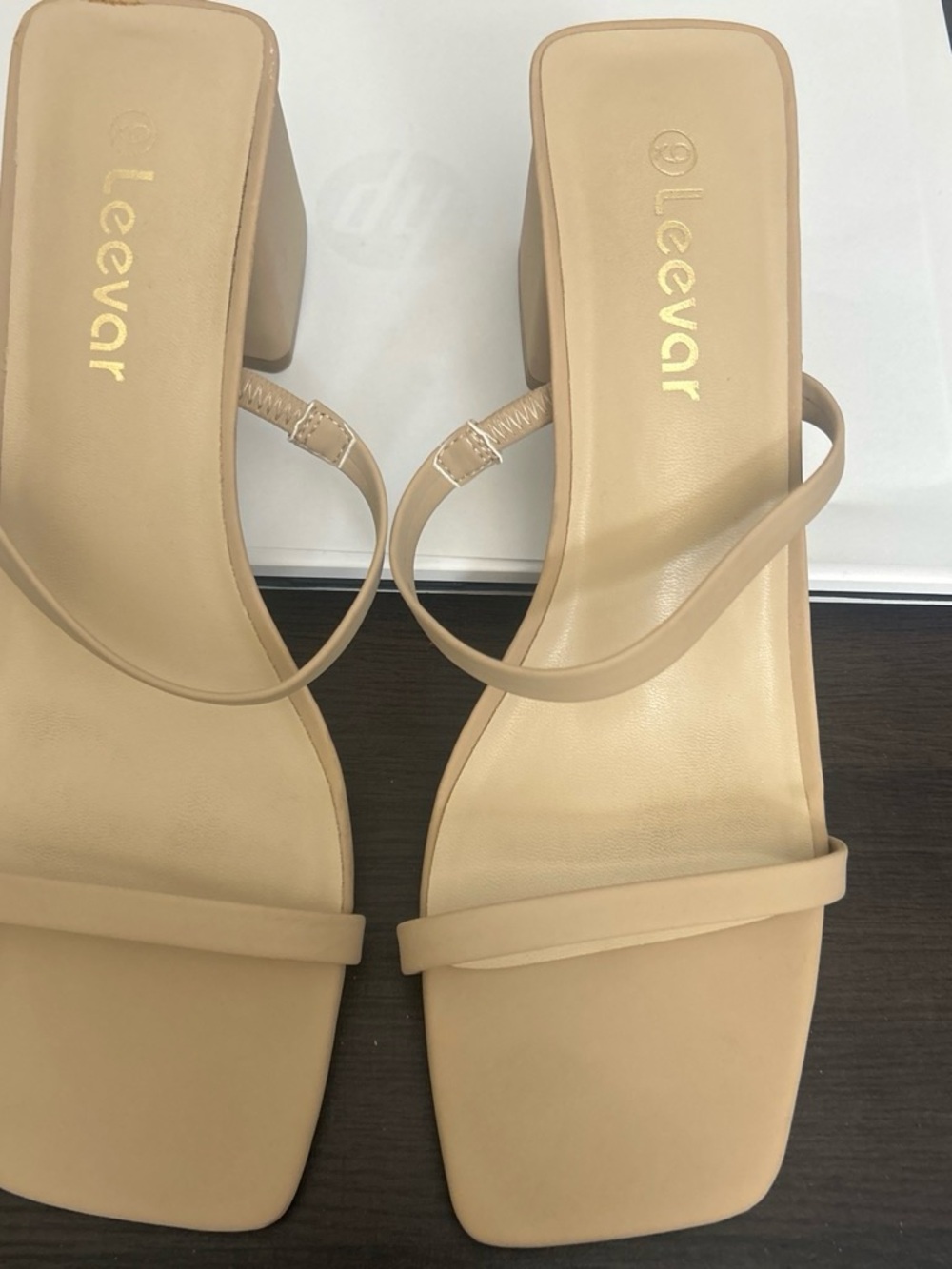 Minimalist Beige Square-Toe Block Heel Sandals